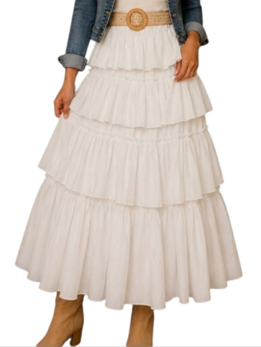 NWOT Beautiful White Tiered Ruffle Maxi Skirt